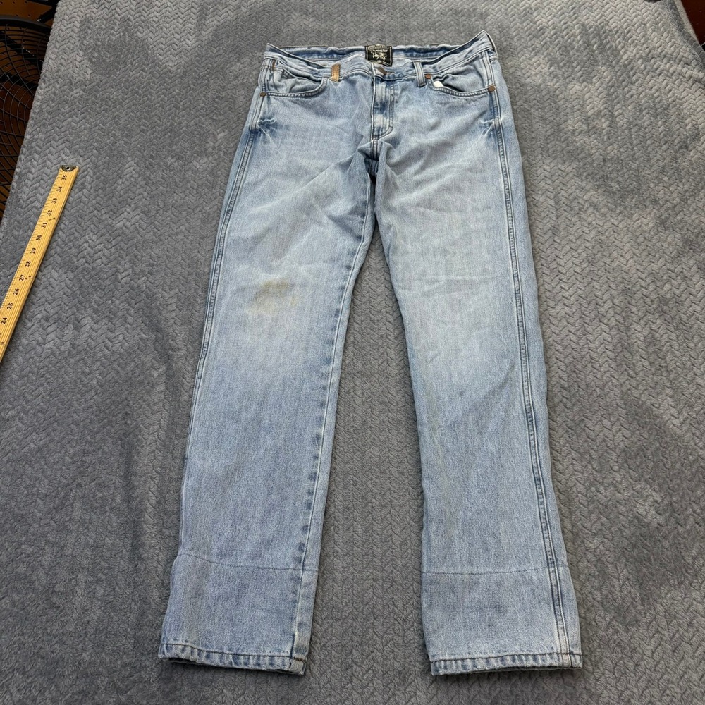 Pendleton Wrangler Mens 31x31 Blue Light Wash Straight Leg Wool Lined Cuff Jeans